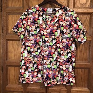 Landau Halloween Trick or Treat Top Women's M Cotton V-Neck SS 4 Pockets Scrubs